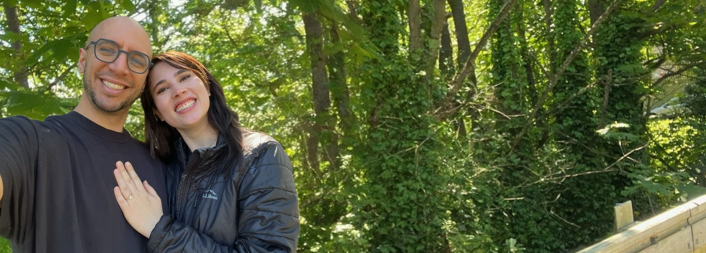Caeli and Jared taking a selfie on Bainbridge island, newly engaged